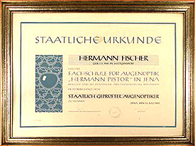 Meisterbrief für Hermann Fischer Augenoptikerhandwerk